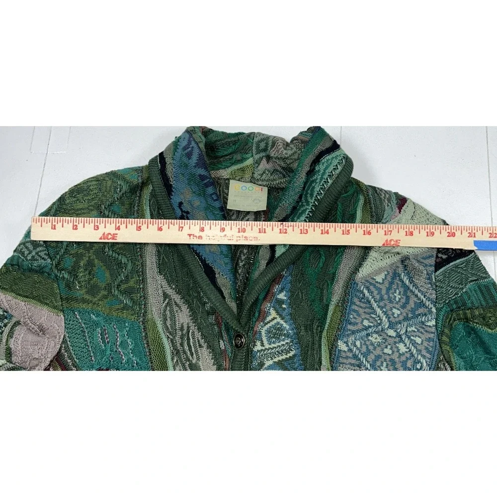Coogi Grandpa Sweater Cardigan 3D Cable Knit Chunky 90's Multi Colored Women's M - Picture 15 of 15